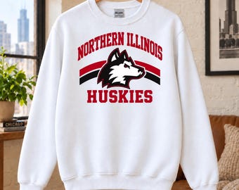 Northern Illinois Huskies Sweatshirt, NIU Retro College Crewneck, DeKalb Pullover