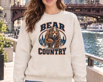 Bear Country Sweatshirt, Chicago Football Helmet Bear Crewneck, Retro Gildan 18000