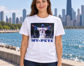 Pete Crow-Armstrong Mv-Pete T-Shirt, White Chicago Baseball Photo Tee, Cubs Fan Shirt