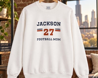 Personalized Football Mom Dad Sweatshirt, Custom Name Number, Varsity Colors