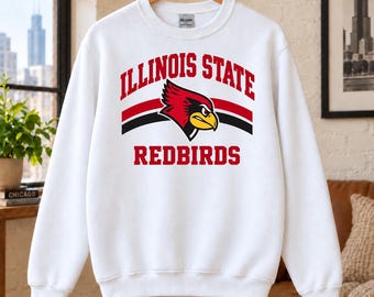 Illinois State Redbirds Sweatshirt, ISU Retro College Crewneck, Red Black Pullover
