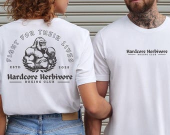 Hardcore Herbivore Boxing Club Shirt - Vegan Tee, Animal Rights Activist Apparel, Gorilla Boxing Gym Shirt, Plant-Based Athlete Clothing