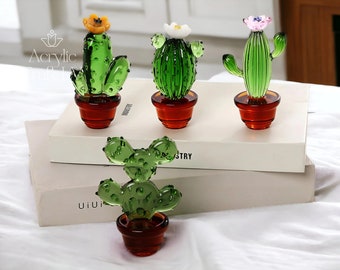 Cute Acrylic Cactus Desk Decor • Murano Style & Home Decor • Cactus Lover Gift • Mini Succulent Glass Art • Stained Glass Gifts