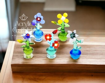 Tiny Crystal Glass Flowers • Elegant Desk Decor • Home Decoration • Glass Flower • Valentine's Gift for Her • Bundle Discounts Available