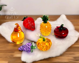 Petites figurines de fruits en verre • Décoration de bureau et d'intérieur aux couleurs vives • Verre en cristal fraise, raisin, ananas • Vitrail • Cadeau parfait