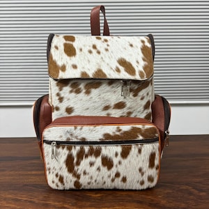 Sac à dos en cuir de vachette sac à dos à langer en cuir de vachette fait main cheveux en peau de vache sur le sac sac de voyage cartable sac à dos en cuir cadeau pour maman