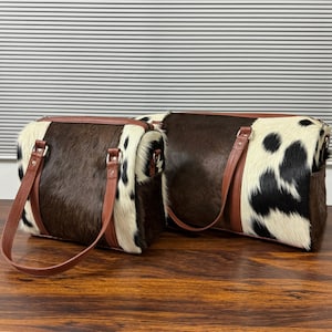 Handgefertigter Duffel Bag aus Rindsleder Set von 2, Hair-on Duffel Bag aus Rindsleder, Leather Duffel Bag aus Rindsleder, Weekender Bag, Overnight Duffel Bag