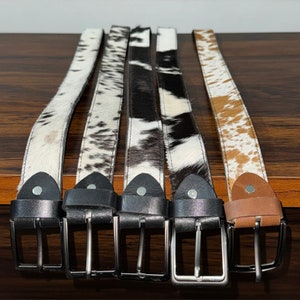 Tricolor Cowhide Belts, Hair on Cowhide Belts, Unisex Leather Cowhide Belt, Handmade Cowhide Belt With Buckle, Leather Belt Gift for Men