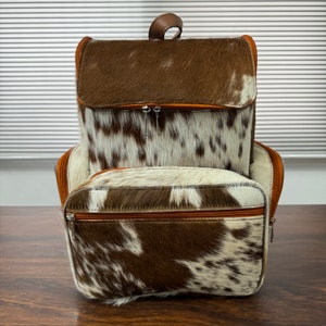 Echte Rindsleder Rucksack Tasche | Handmade Rindsleder Braun & Weiß Haarig auf Rucksack-Tasche | Natürliche Rindsledertasche | Schulter Rucksack Tasche Geschenk für sie
