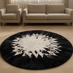 Handmade Cowhide Patchwork Rug Real Cowhide Hair on Rug Cowhide Premium Leather Rug, Unique Cowhide Patchwork Rug Flooring for Home Decor