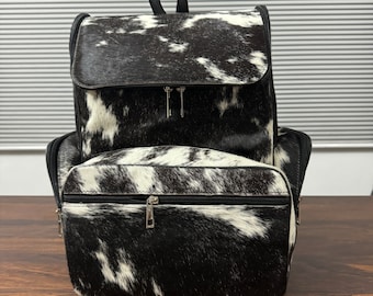 Handmade Cowhide Backpack Bag | Real Cowhide Black & White Hair on Backpack Bag | Natural Cowhide Bag | Shoulder Backpack Bag Gift