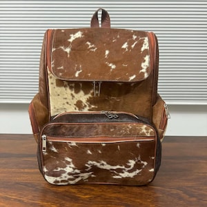 Hair-On Cowhide Backpack Diaper Bag, Genuine Leather Western Bag | Rustic Bag | Travel Backpack for Moms & Dads, Cowhide Shoulder Bag Gift