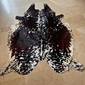 Alfombra de piel de vaca auténtica hecha a mano, alfombra de piel de vaca marrón moteada, alfombra de cuero, alfombra de suelo de piel de vaca natural para tapicería, regalo, decoración de pared