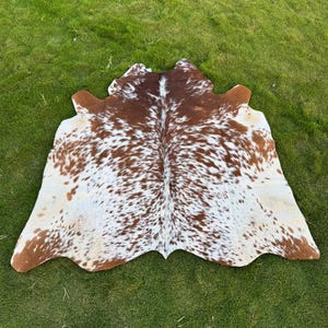 Alfombra de piel de vaca marrón y blanca Alfombra de piel de vaca auténtica Alfombras de piel de vaca marrón moteada Alfombra de cuero Alfombra de piso de piel de vaca natural para tapicería Regalo