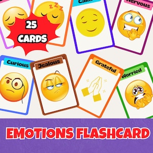 25 Emotions Flashcards for Kids, Learn English Feelings, Printable PDF, ESL Vocabulary Cards, Preschool Social Emotional Learning