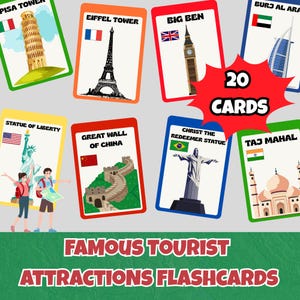 Famous Landmarks Flashcards: Geography Learning, Travel Theme (Printable PDF)