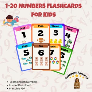1–20 Number Flashcards for Kids, Printable Counting Cards, Preschool and Kindergarten Learning PDF, Educational Math Download