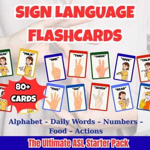 ASL Flashcards: Beginner Sign Language Alphabet, Numbers, Words (Printable PDF Set)