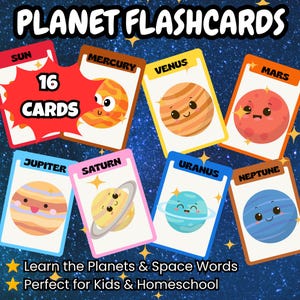Planet Flashcards for Kids, Solar System Printable PDF, Educational Space Learning Cards, Homeschool Science Resource, Instant Download