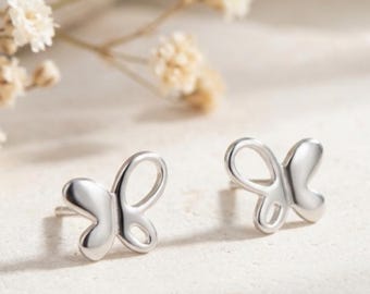 Minimalist Butterfly Stud Earrings Sterling Silver Dainty Nature Inspired Everyday Jewelry Gift For Women