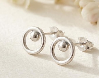 Minimalist Sterling Silver Circle Stud Earrings Handmade Geometric Everyday Jewelry Gift For Women Elegant