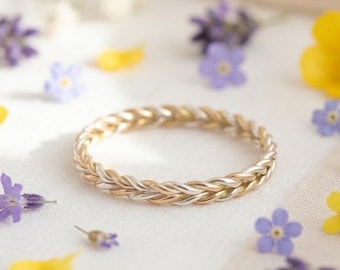 925 Silver Gold Twisted Rope Ring Minimalist Two Tone Band Dainty Stackable Ring Gift