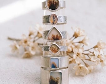 Natural Dendritic Agate Ring Handmade Sterling Silver Scenic Statement Jewelry Gift For Women Collection