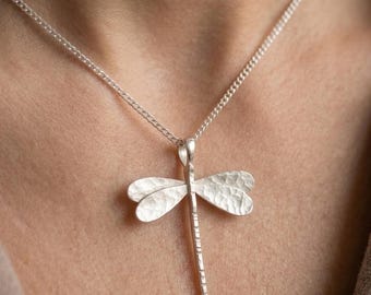 Sterling Silver Dragonfly Necklace Handmade Nature Pendant Minimalist Jewelry Gift For Her Everyday Wear