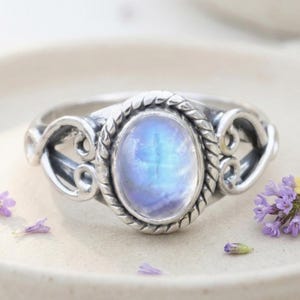 Handmade Moonstone Ring 925 Silver Oval Boho Statement Ring Gift For Her