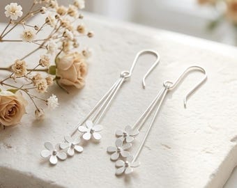 Sterling Silver Daisy Flower Dangle Earrings Minimalist Floral Drop Jewelry Gift For Women Everyday