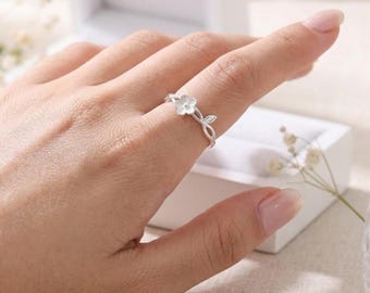 Minimalist Sterling Silver Floral Vine Ring Handmade Nature Inspired Stacking Jewelry Gift For Women