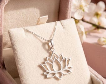 Minimalist Lotus Flower Pendant Necklace Sterling Silver Spiritual Yoga Meditation Gift For Women Jewelry