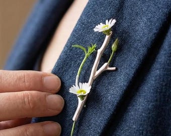Silver Branch Lapel Pin Minimalist Nature Inspired Suit Brooch Unisex Wedding Boutonniere Gift
