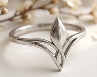 Minimalist Sterling Silver Leaf Ring Handmade Nature Inspired Botanical Jewelry Gift For Women Everyday