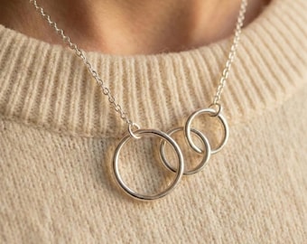 Handgemachte Sterling Silber Interlocking Kreis Halskette | Minimalistischer Schmuck
