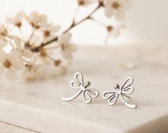 Minimalist Dragonfly Stud Earrings Sterling Silver Nature Inspired Tiny Everyday Jewelry Gift For Women