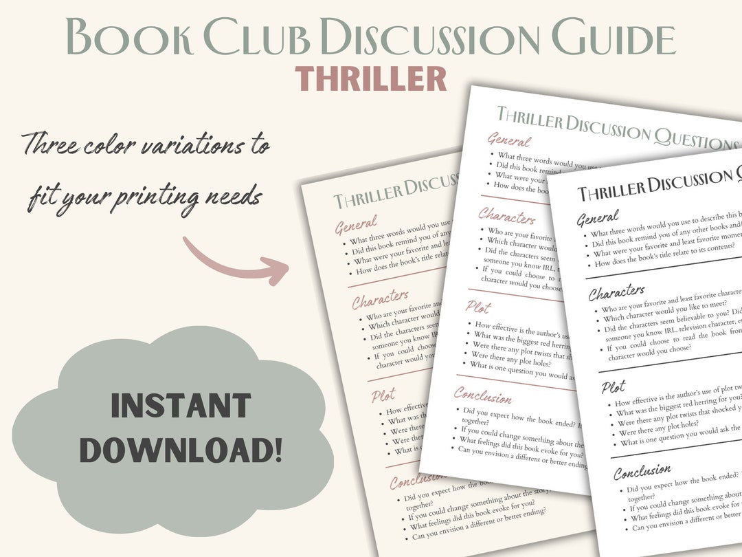 Book Club Thriller Discussion Guide | Book Club Questions - Etsy