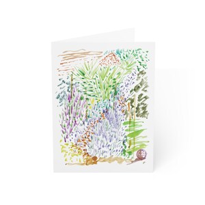 Wenskaarten, aquarel Engelse tuin lavendel, natuurkaarten, botanisch briefpapier, kunstkaarten York England