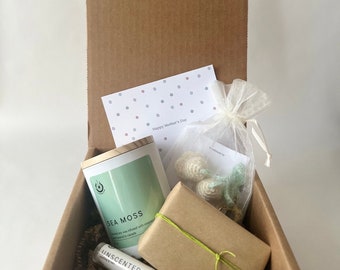 Caja de regalo del Día de la Madre / Aromas temáticos verdes / Regalo para mamá / Caja de regalo de cuidado personal / Velas y jabón totalmente naturales / Productos hechos a mano