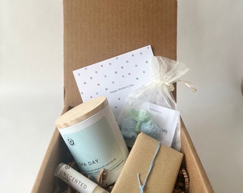 Caja de regalo del Día de la Madre / Aromas temáticos azules / Regalo para mamá / Caja de regalo de cuidado personal / Velas y jabón totalmente naturales / Productos hechos a mano