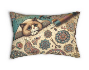 Vintage Patterned Cat Pillow