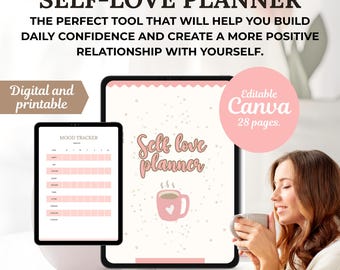 Self love planner, editable  Canva template, MRR & PLR resell rights, self-love journal,digital product, coach workbook, mindfulness.