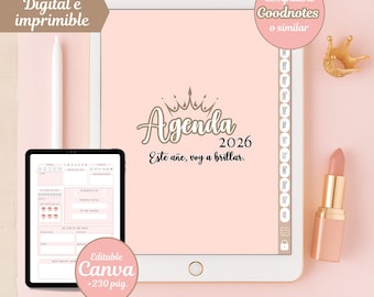 Agenda Digital 2026 en Español: Planner Imprimible para iPad y GoodNotes con Derechos de Reventa | producto digital plr mrr | plr planner