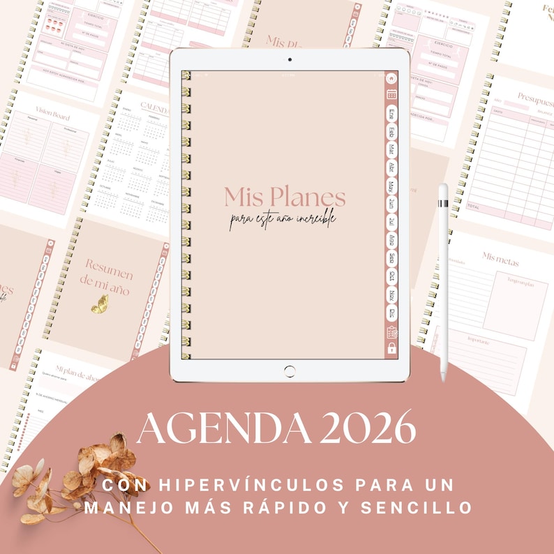 Agenda digital e imprimible 2026 en español para mujeres; plantilla editable Canva ;Derechos de reventa MRR-PLR. Compatible Ipad, Goodnotes. image 2