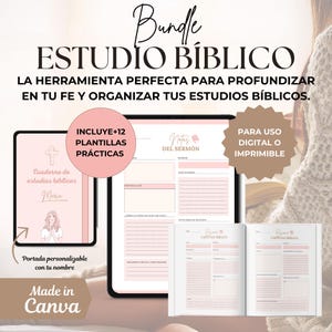 Plantillas para estudio biblico en español; bearbeitbar auf Canva; notas del predigt; Lesezeichen der Biblia für chicas cristianas