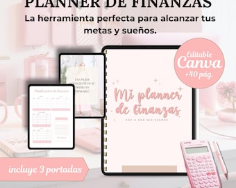 Planner de finanzas en español, plantilla canva editable con Derechos de reventa MRR-PLR; producto digital e imprimible;  goodnotes Ipad