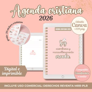 Agenda Cristiana 2026 Digital e Imprimible para Mujeres | Editable en Canva y GoodNotes | Español | Digital product PLR MRR planner