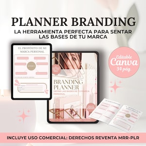 Planner de branding en español, libro de trabajo para crear tu marca. Editable en Canva. Incluye Derechos de reventa MRR y PLR. Ingresos pasivos.