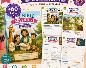 Bible study for Kids printable, Christian Printable Activity Book, Bible Study Workbook, Sunday School Activities