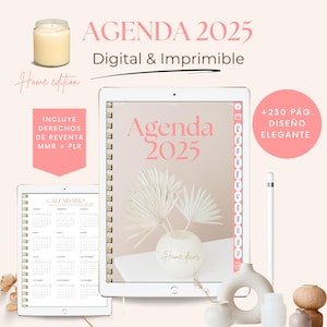 Agenda 2025 digital e imprimible, elegante, en español. ideal para mujeres y madres ocupadas. Decoración del hogar.  Con Derechos de reventa MRR-PLR